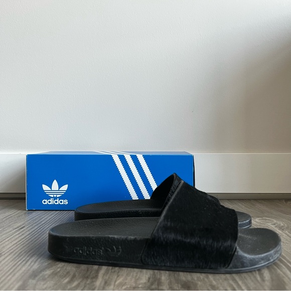 ADIDAS Adilette Black Pony Hair Slides - Picture 6 of 9